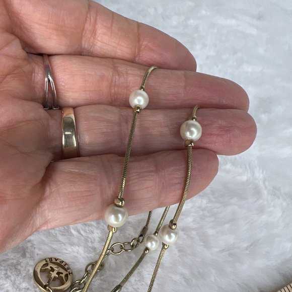 Vintage Trifari Chain W/Bead Necklace Gold Tone White Beads - Picture 6 of 8